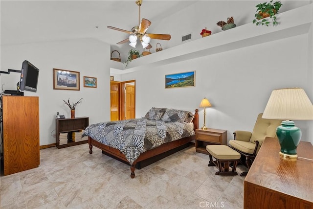 52 Hidden Valley Rd, Monrovia, CA 91016 - bedroom with high vaulted ceiling and ceiling fan