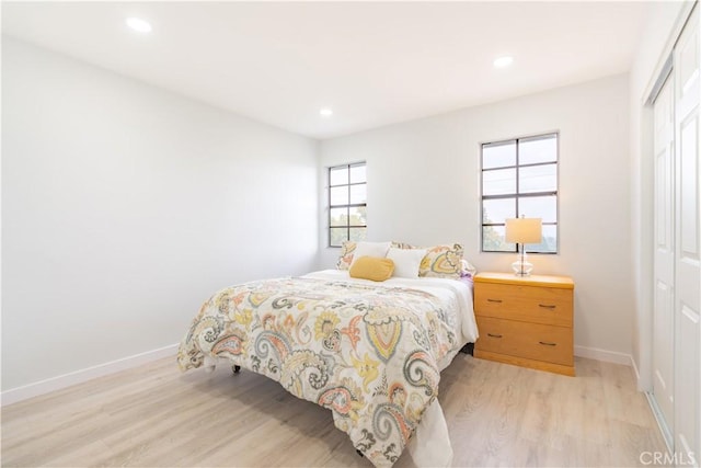 803 Crescent Dr, Monrovia, CA 91016 - bedroom with a closet, light wood-style flooring, and recessed lighting