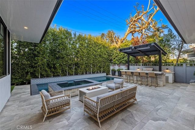 1010 Kings Rd, Newport Beach, CA 92663 - view of patio with an outdoor living space with a fire pit and area for grilling