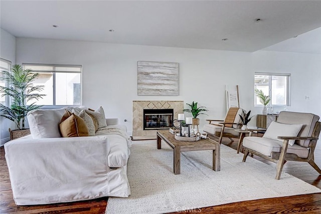 602 N Juanita Ave Unit A, Redondo Beach, CA 90277 - living room with a tiled fireplace and wood finished floors