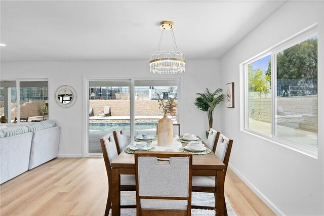 5080 Pinto Pl, Norco, CA 92860 - dining room with light wood-type flooring, a chandelier, and baseboards