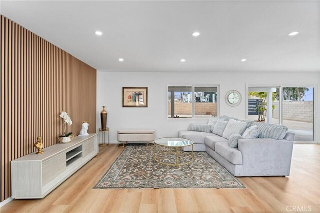 5080 Pinto Pl, Norco, CA 92860 - living room with recessed lighting, wood finished floors, wood walls, and baseboards