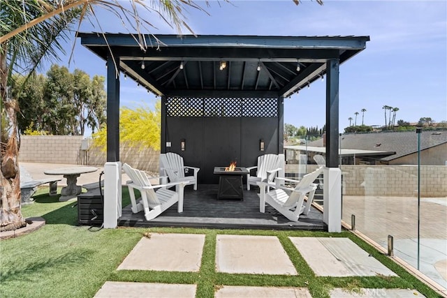 5080 Pinto Pl, Norco, CA 92860 - view of patio / terrace with a fire pit, a gazebo, and a deck