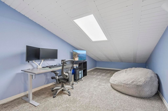 3404 Oak Cliff Dr Unit 8, Fallbrook, CA 92028 - office area featuring carpet, vaulted ceiling, and baseboards
