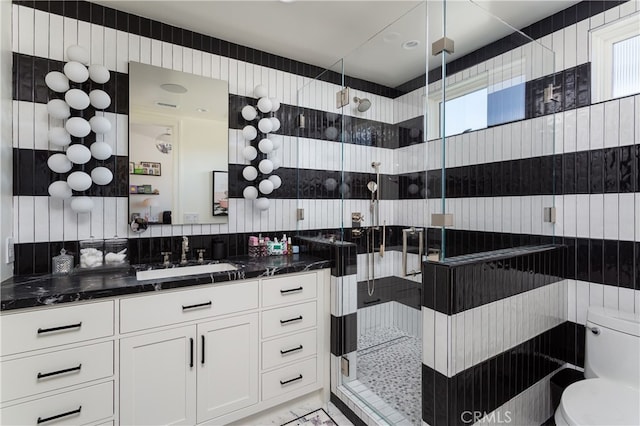 1110 Kings Rd, Newport Beach, CA 92663 - bathroom with toilet, vanity, a shower stall, and healthy amount of natural light