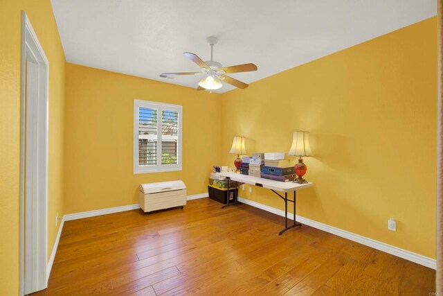 907 Rockwell Springs Ct, Escondido, CA 92025 - office with hardwood / wood-style floors, baseboards, and ceiling fan