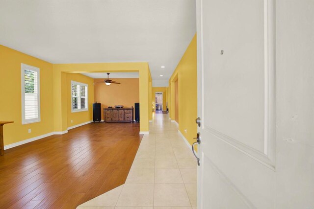 907 Rockwell Springs Ct, Escondido, CA 92025 - foyer featuring a ceiling fan, baseboards, recessed lighting, and light wood-type flooring