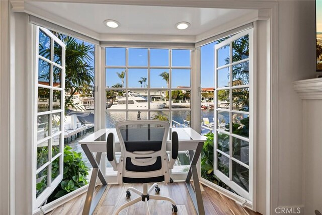 218 Evening Star Ln, Newport Beach, CA 92660 - office space with a water view and wood finished floors
