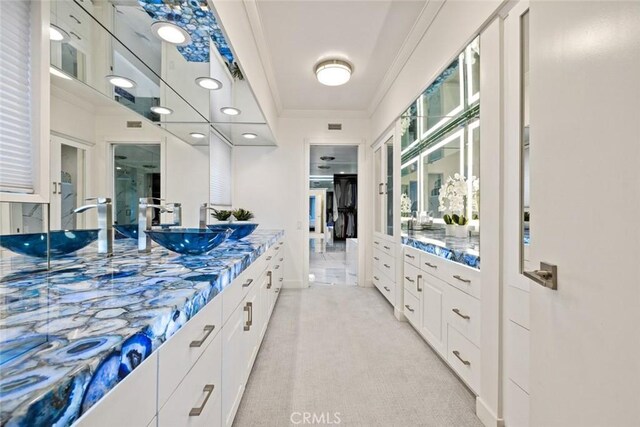 218 Evening Star Ln, Newport Beach, CA 92660 - bathroom with ornamental molding and vanity