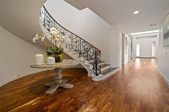 218 Evening Star Ln, Newport Beach, CA 92660 - foyer featuring hardwood / wood-style floors, stairs, baseboards, and recessed lighting