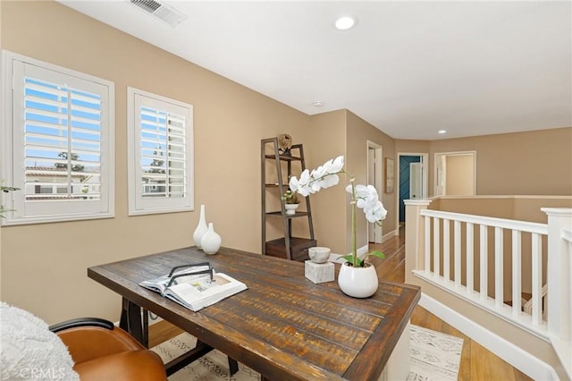 24261 Ernest Johnson Cir, Yorba Linda, CA 92887 - dining area featuring wood finished floors, recessed lighting, and a desk