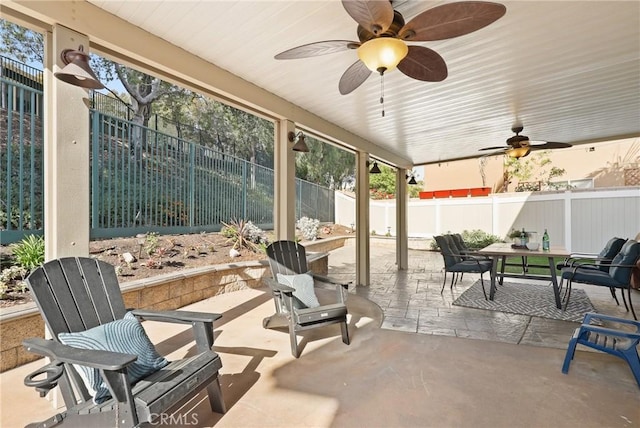 24261 Ernest Johnson Cir, Yorba Linda, CA 92887 - fenced backyard with outdoor dining space, a patio, and ceiling fan