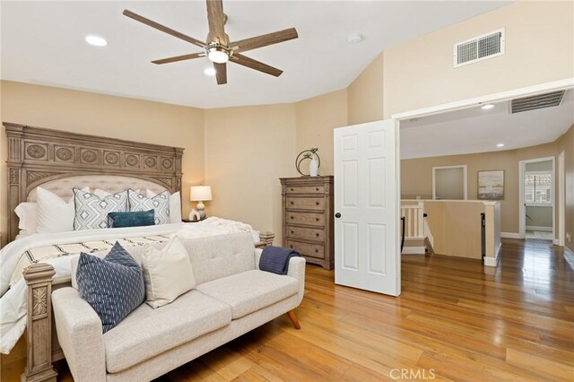 24261 Ernest Johnson Cir, Yorba Linda, CA 92887 - bedroom featuring light wood-style floors, recessed lighting, baseboards, and ceiling fan