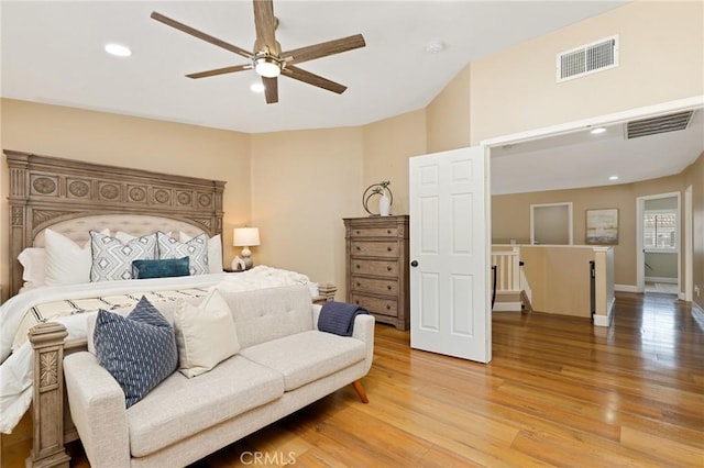 24261 Ernest Johnson Cir, Yorba Linda, CA 92887 - bedroom featuring light wood-style flooring, recessed lighting, and a ceiling fan