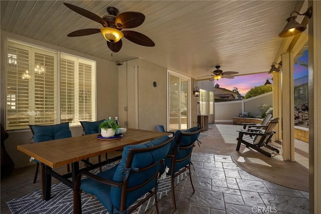 24261 Ernest Johnson Cir, Yorba Linda, CA 92887 - fenced backyard with ceiling fan, a patio, and outdoor dining area