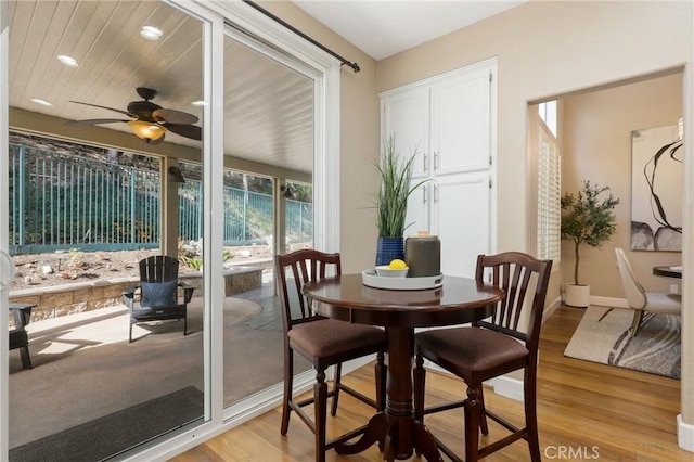 24261 Ernest Johnson Cir, Yorba Linda, CA 92887 - dining room featuring a ceiling fan, light wood-style flooring, recessed lighting, and baseboards