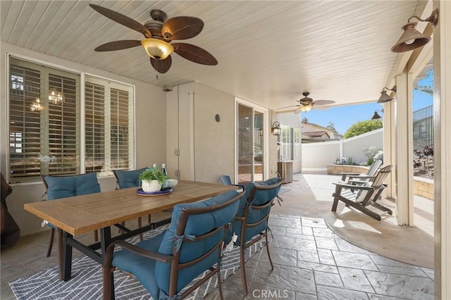 24261 Ernest Johnson Cir, Yorba Linda, CA 92887 - fenced backyard with ceiling fan, a patio area, and outdoor dining space