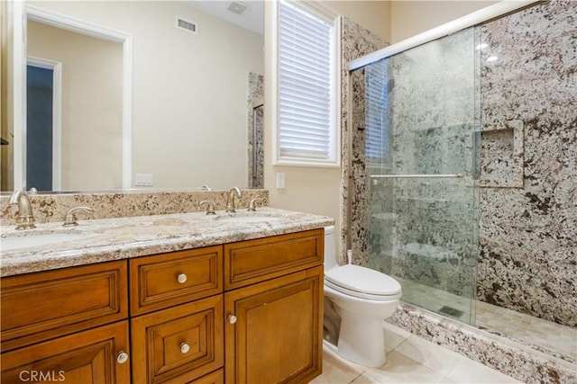 12160 Glines Ct, Tustin, CA 92782 - full bath featuring a shower stall, double vanity, and tile patterned flooring