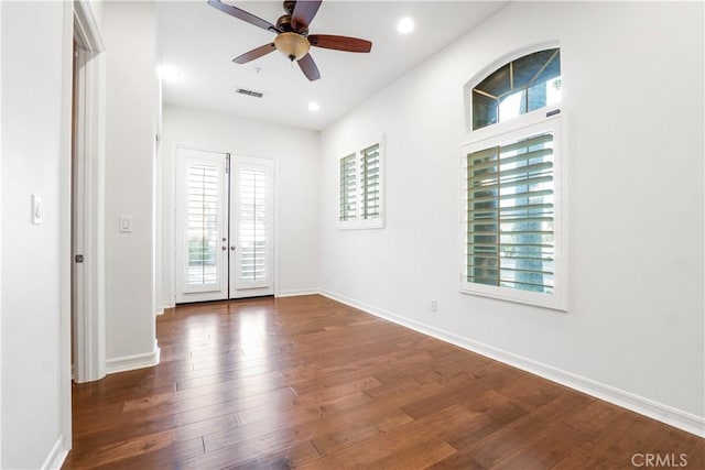 12160 Glines Ct, Tustin, CA 92782 - unfurnished room featuring french doors, wood-type flooring, a ceiling fan, baseboards, and recessed lighting