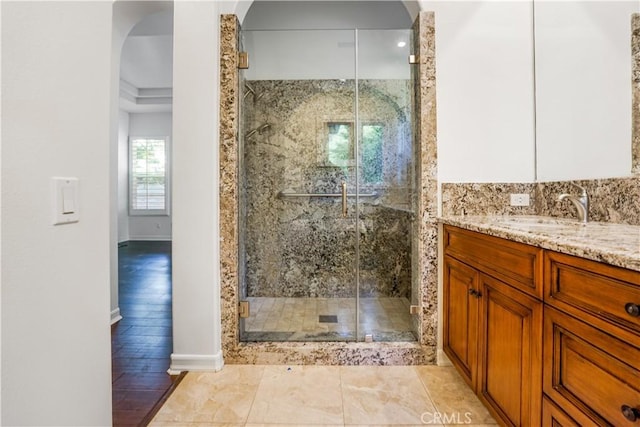 12160 Glines Ct, Tustin, CA 92782 - bathroom with vanity and a shower stall