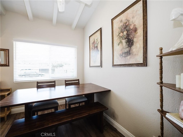 4239 Ish Dr, Simi Valley, CA 93063 - dining room featuring beam ceiling, wood finished floors, and baseboards