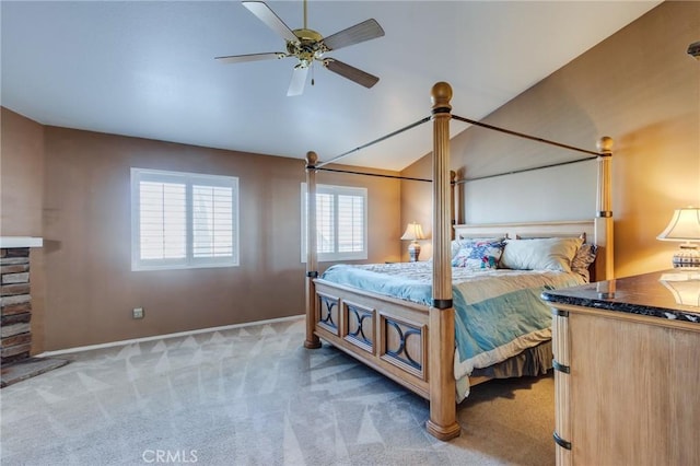 8961 Newcastle Ave, Hesperia, CA 92344 - bedroom with light carpet, lofted ceiling, ceiling fan, and baseboards