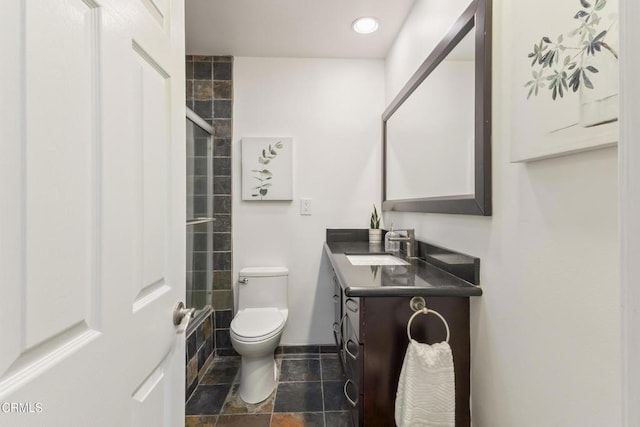 2791 Elizondo Ave, Simi Valley, CA 93065 - full bathroom with vanity, an enclosed shower, and recessed lighting