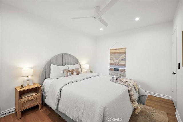 2482 New York Dr, Altadena, CA 91001 - bedroom featuring recessed lighting, wood finished floors, baseboards, and ceiling fan