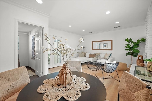 2482 New York Dr, Altadena, CA 91001 - dining room featuring wood finished floors, ornamental molding, and recessed lighting