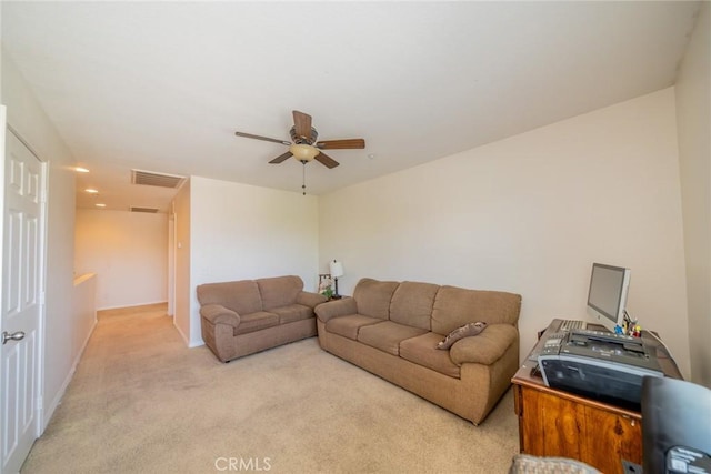 18427 Blue Sky St, Riverside, CA 92508 - living area featuring light colored carpet, a ceiling fan, and baseboards