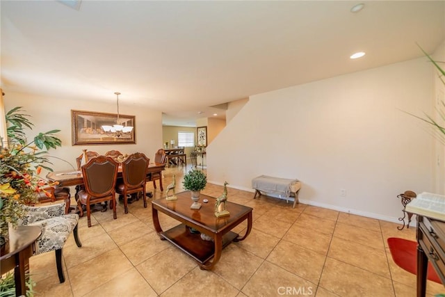 18427 Blue Sky St, Riverside, CA 92508 - living area featuring light tile patterned floors, a chandelier, and recessed lighting