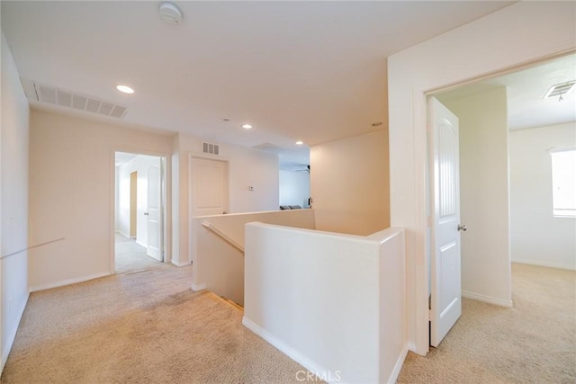 18427 Blue Sky St, Riverside, CA 92508 - hallway featuring an upstairs landing, carpet flooring, recessed lighting, and baseboards