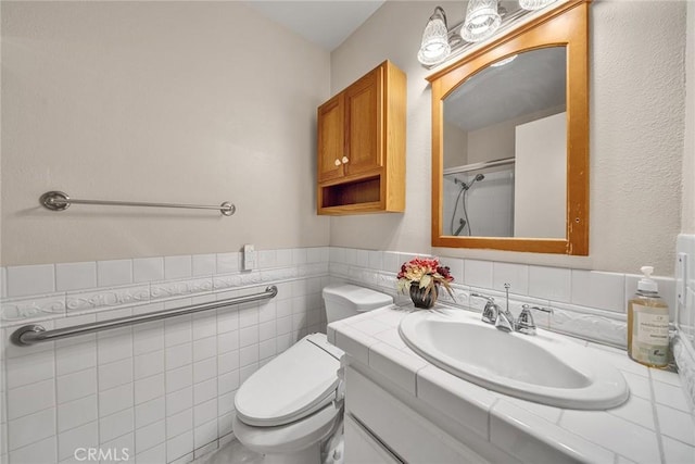 19545 Quicksilver Ln, Rowland Heights, CA 91748 - full bathroom featuring vanity, toilet, a shower, and tile walls