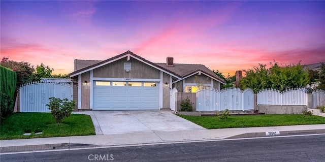 19545 Quicksilver Ln, Rowland Heights, CA 91748 - view of front of property featuring a gate, a chimney, a fenced front yard, and concrete driveway