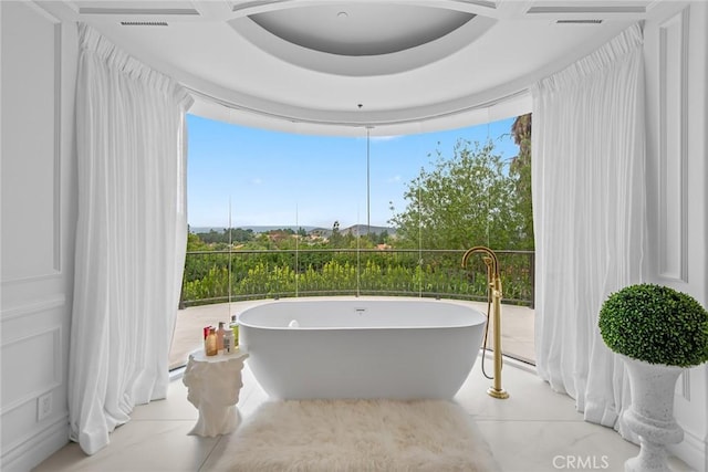 25548 Kingston Ct, Calabasas, CA 91302 - bathroom with a freestanding bath, tile patterned flooring, and coffered ceiling