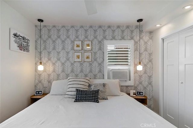 4218 E 3rd St, Long Beach, CA 90814 - bedroom featuring wallpapered walls and recessed lighting