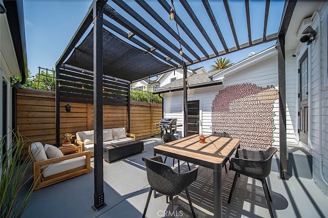 4218 E 3rd St, Long Beach, CA 90814 - view of patio featuring an outdoor hangout area, a pergola, area for grilling, and outdoor dining area