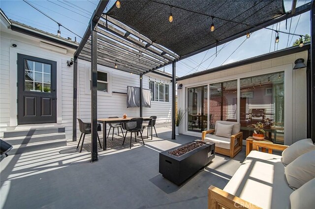 4218 E 3rd St, Long Beach, CA 90814 - view of patio / terrace with a pergola, outdoor dining area, and an outdoor living space with a fire pit