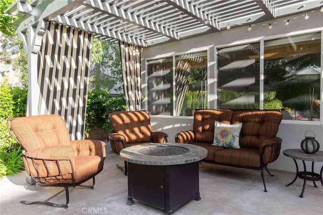23317 Cuestport Dr, Valencia, CA 91354 - view of patio with a fire pit and a pergola