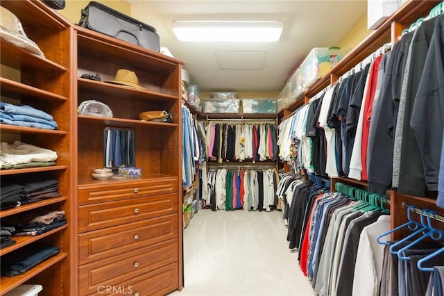 23317 Cuestport Dr, Valencia, CA 91354 - walk in closet featuring attic access and carpet flooring