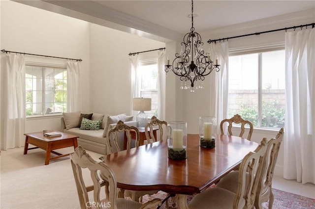 23317 Cuestport Dr, Valencia, CA 91354 - dining room with a chandelier, healthy amount of natural light, and light colored carpet