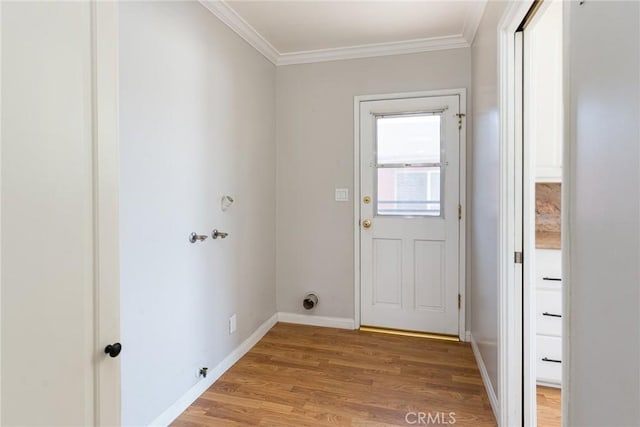1032 W R St, Wilmington, CA 90744 - doorway featuring light wood-type flooring, ornamental molding, and baseboards
