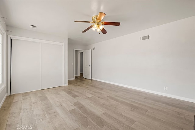 412 2nd St, Orland, CA 95963 - unfurnished bedroom with light wood-style flooring, a closet, baseboards, and ceiling fan