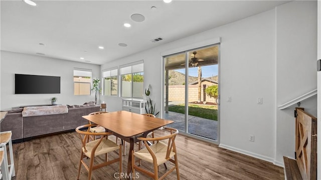 36434 Geranium Dr, Lake Elsinore, CA 92532 - dining area featuring wood finished floors, recessed lighting, and baseboards