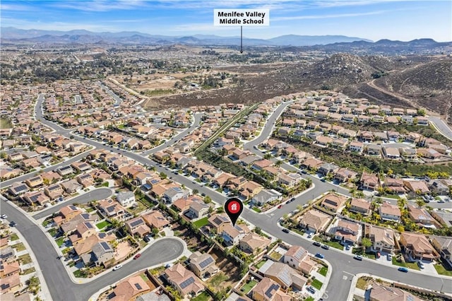 36434 Geranium Dr, Lake Elsinore, CA 92532 - aerial view of property and surrounding area with mountains and nearby suburban area