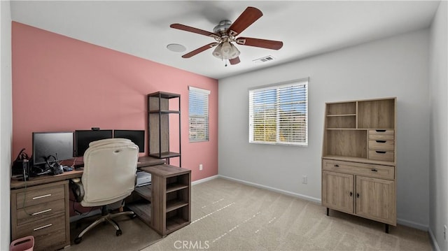 36434 Geranium Dr, Lake Elsinore, CA 92532 - office with light carpet, ceiling fan, and baseboards