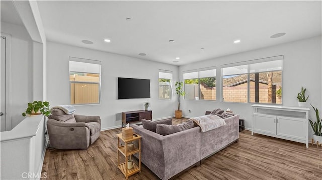 36434 Geranium Dr, Lake Elsinore, CA 92532 - living area with wood finished floors, recessed lighting, and baseboards