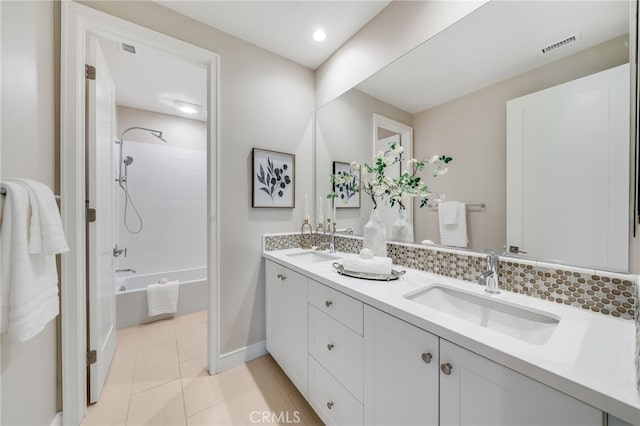 127 Toretta, Irvine, CA 92602 - bathroom with double vanity, bathtub / shower combination, baseboards, and tile patterned floors