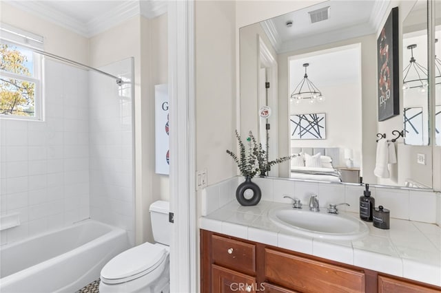 19103 Green Oaks Rd, Yorba Linda, CA 92886 - bathroom with crown molding, vanity, and shower / bath combination