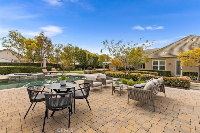 19103 Green Oaks Rd, Yorba Linda, CA 92886 - view of patio featuring outdoor lounge area and a pool with connected hot tub